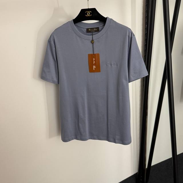 款号20254071 Loro Piana*Lp新款 胸前Logo刺绣字母休闲短袖T恤，蓝色，咖色，黑色，S-Xl， M码；肩宽43，胸围104，袖长20，长6