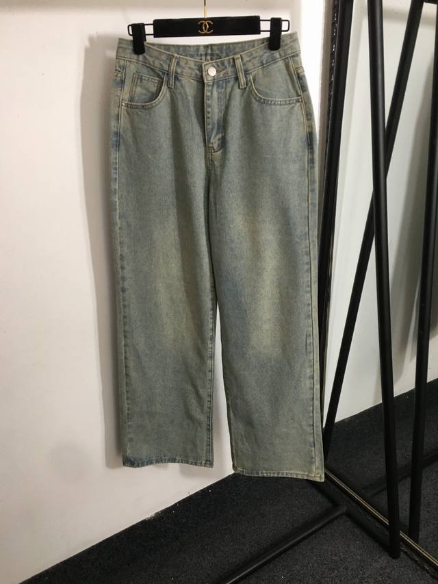 款号 8599 Ysl*新款 Logo刺绣后口袋 水洗做旧直筒牛仔长裤，浅蓝色，S-Xl， M码；腰围72，长105 .