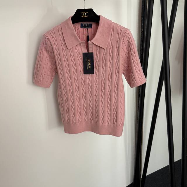 款号20254217 Polo Ralph Lauren拉夫.劳伦新款 翻领短袖麻花针织衫 上衣，粉色，蓝色，黄色，藏蓝色，36 38 40， 38码；肩宽36