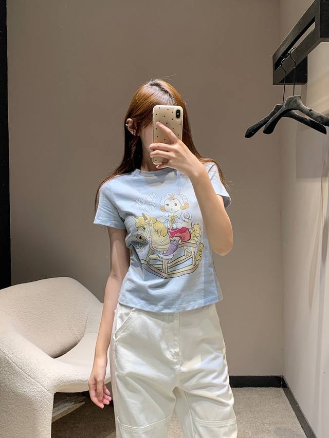 Open Yy 25Ss春夏新款 卡通印花圆领短袖T恤丨独家高版出品！清爽又时髦的Tee也太好看啦独特的可爱卡通印花设计！少女心爆棚真的很难不爱呀 修身短款的版