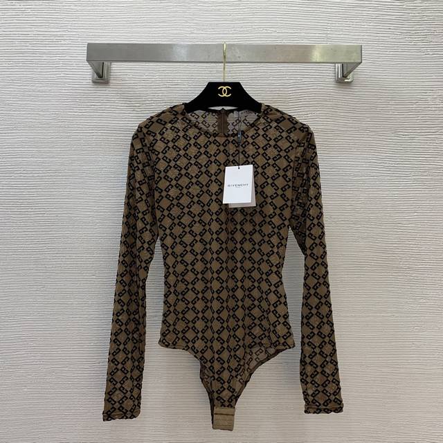 款号D25041728 Givench*Y纪梵家新款 通体G字母植绒网纱透视连体衣弹力紧身Pp！酒红色、卡其色、黑色、 M码：胸围86，袖长64，裤长68
