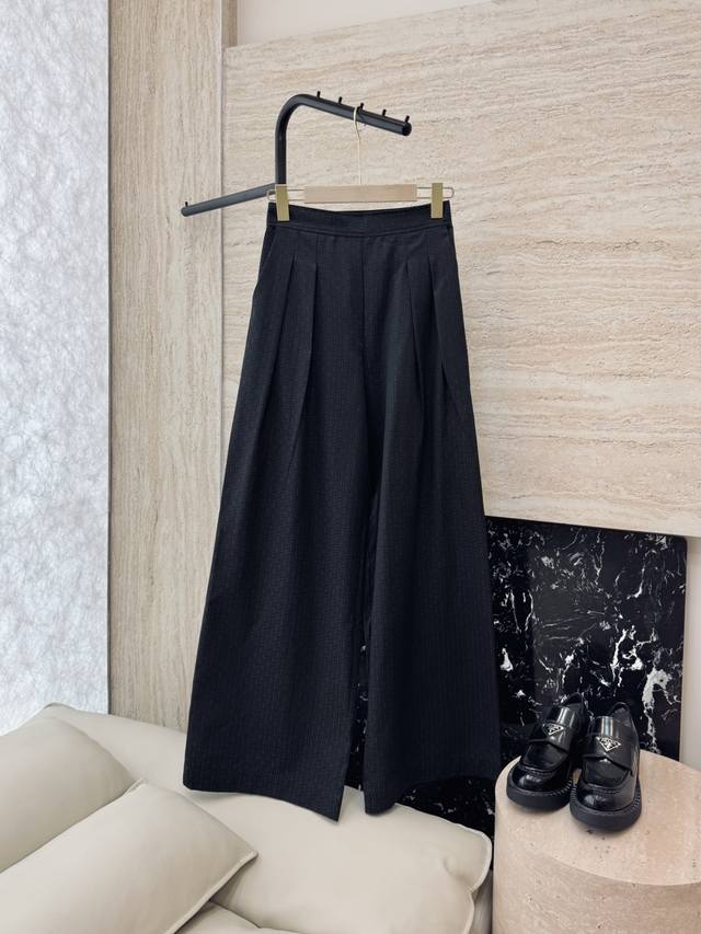 Qgl011#新款裤子 Hermes H家 爱马仕 H字母暗纹 阔腿长裤 燕麦咖色 黑色 36 38 40
