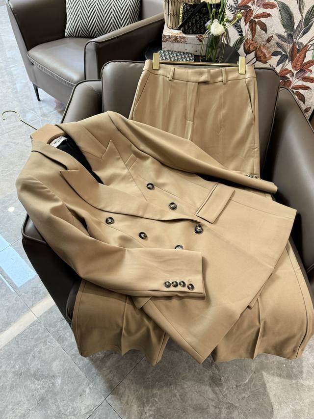 Xz091#新款套装 Ysl 双排扣西装外套长裤套装 沙色 Smlxl