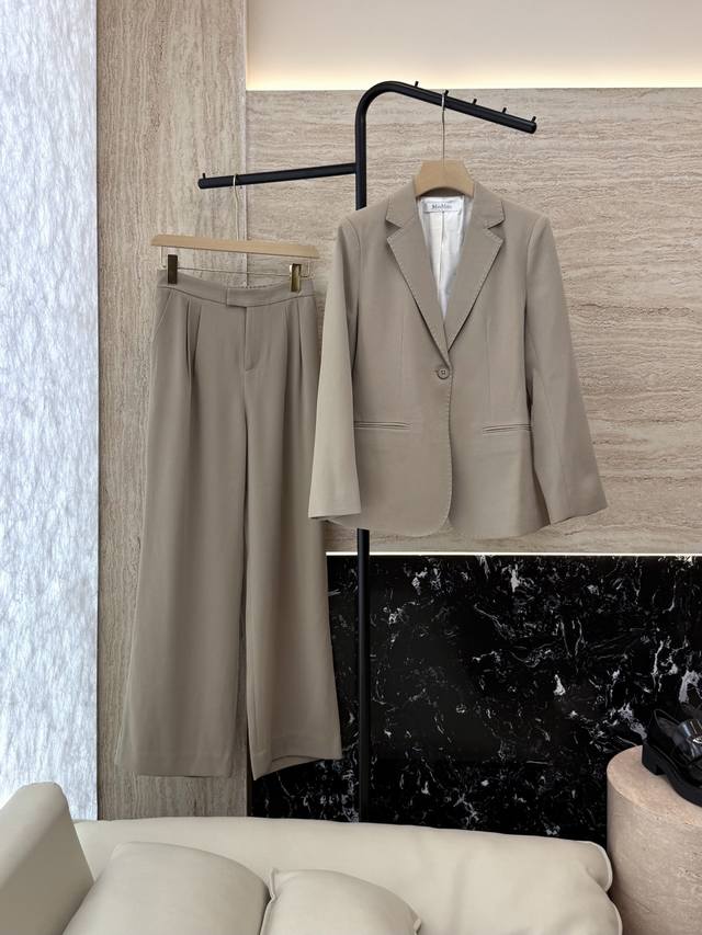 Tf064#新款套装 Max Mara 30%醋酸 长袖西装外套 长裤 套装 沙色 36 38 40 42