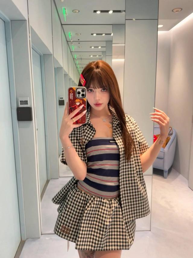 Miumi* 25Ss春夏新款 黑白小格子花苞蓬蓬P 带三角裤 丨独家Yb开发！高版出品！定制进口纯棉面料双层工艺设计，抽绳松紧腰版型上身绝绝子！复古风甜妹穿搭