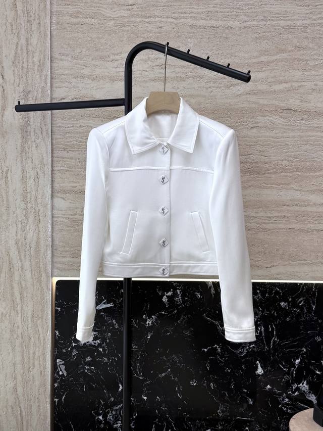 Xz0107#新款外套 Ysl 100% 醋酸 提花 长袖外套 黑色 白色Smlxl