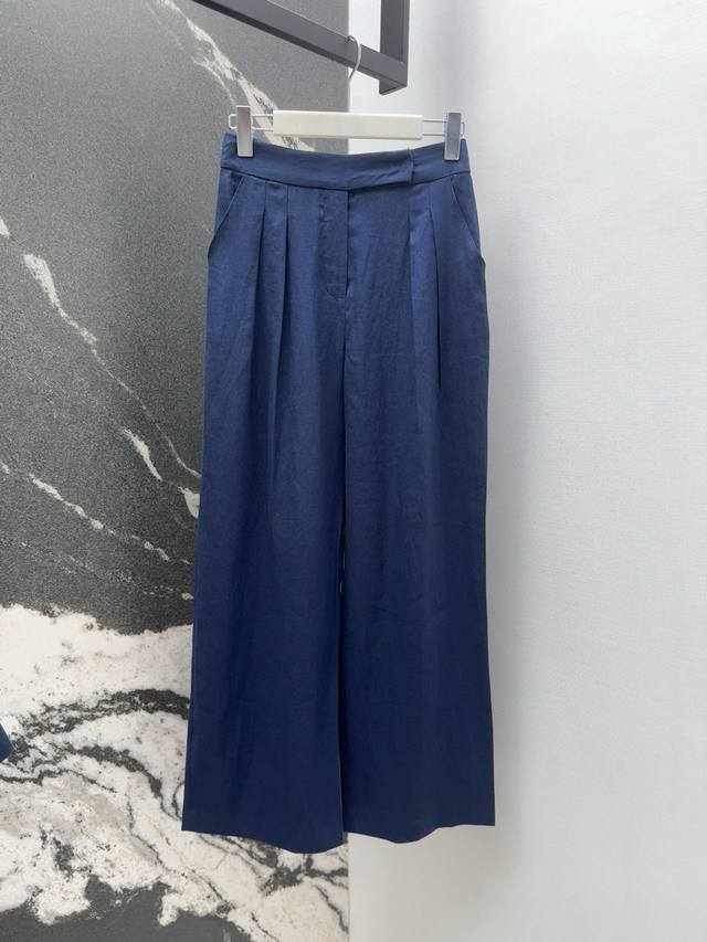 Max 25Ss 春夏新品复古老钱风亚麻高腰褶裥西裤 日常通勤随性单品 经典直筒阔腿裤型梨形身材的穿搭天菜 走珠针细节提花内腰贴细节满满低调奢华 高级大气版型上