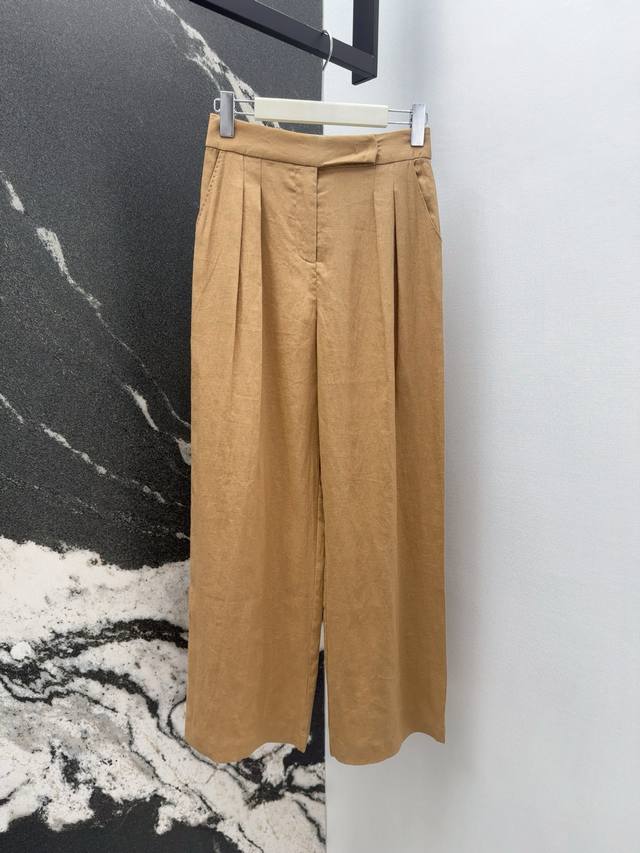 Max 25Ss 春夏新品复古老钱风亚麻高腰褶裥西裤 日常通勤随性单品 经典直筒阔腿裤型梨形身材的穿搭天菜 走珠针细节提花内腰贴细节满满低调奢华 高级大气版型上