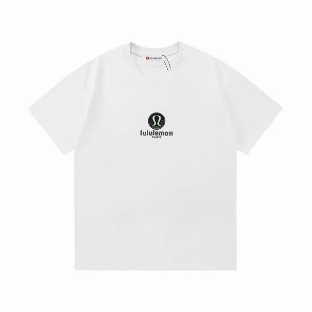 高版本！Lululemon 露露乐萌 2025新款 立体凸胶+可变色刺绣字母Logo 男女同款 短袖T恤 定制320克100％双纱纯棉面料 定染32支双股螺纹