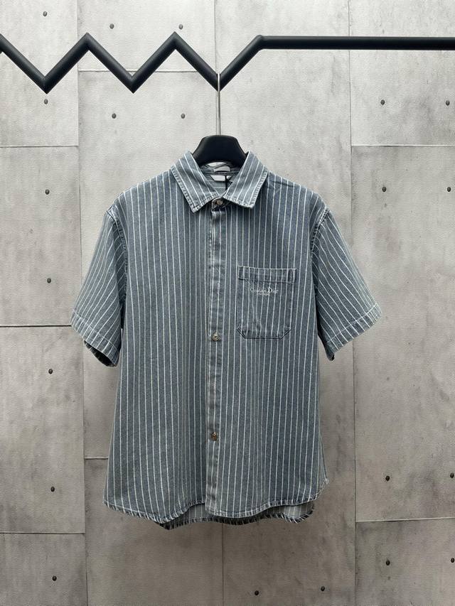 Dior 迪奥2025Ss新款刺绣蓝色条纹短袖衬衫 尺码：39 40 41 42