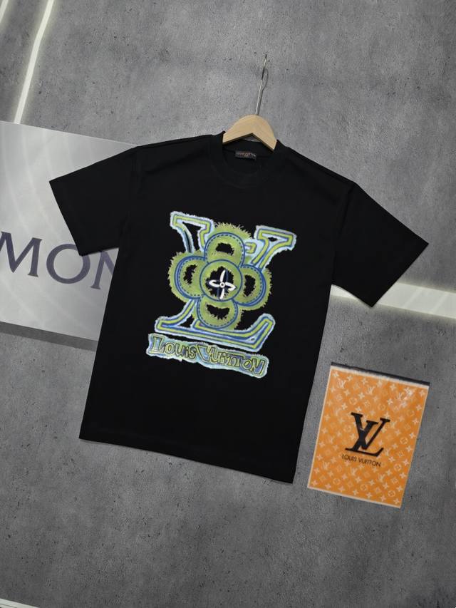 实拍 Nfc芯片感应 Louis Vuitton 路易威登 短袖T恤 Lv驴牌 太阳花Logo字母印花短袖T恤 男女同款 面料：原版同步330克重双纱100%纯