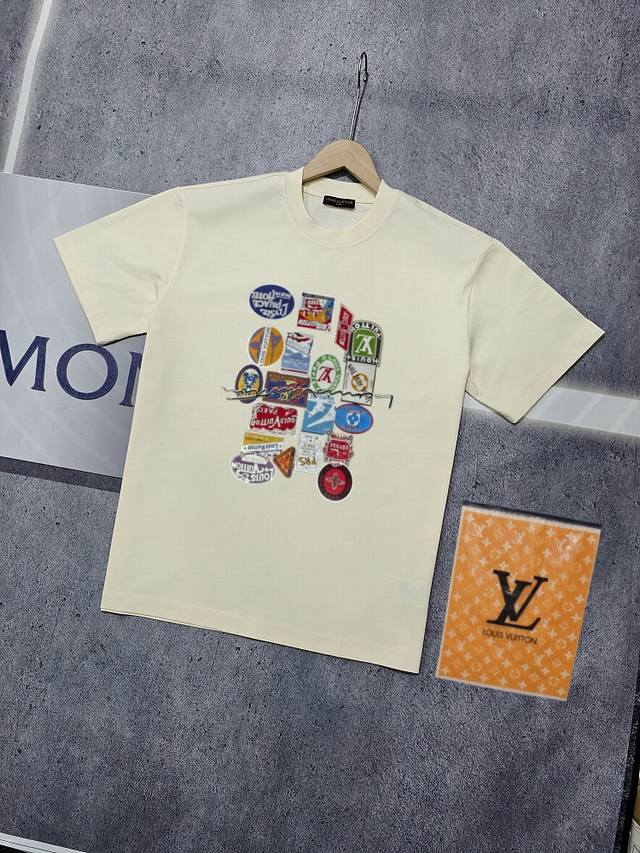 实拍 Nfc芯片感应 Louis Vuitton 路易威登 短袖T恤 Lv 徽标Logo字母标识图案印花短袖T恤 男女同款 面料：原版同步330克重双纱100%