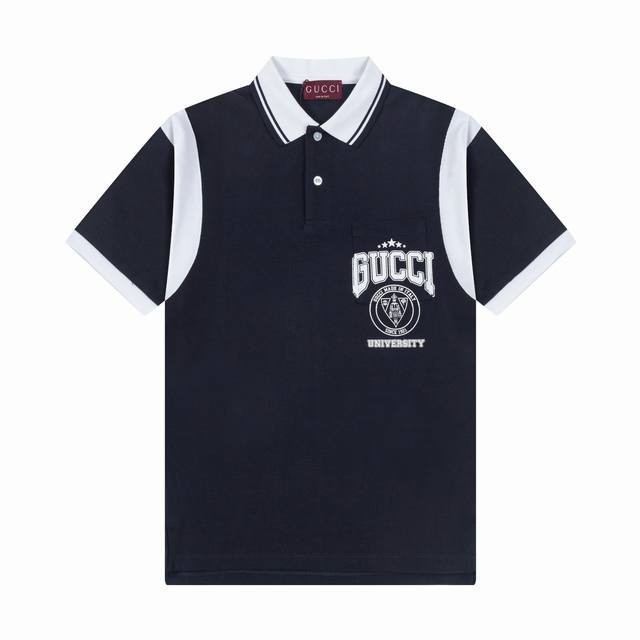 品牌：Gucci 面料：纯棉丝光珠地 克重：250 颜色：蓝色 尺码：M-Xxl 原版定制1：1细节还原 三标Logo齐全 高端定制 饰印花珠地棉Polo衫 多