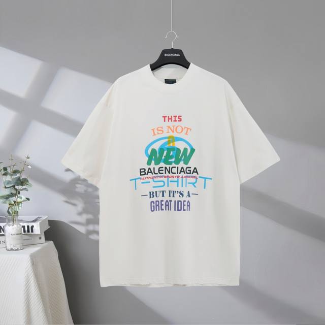 B209# 市场顶级品质 Balenciaga 巴黎世家2025Ss 彩色多元素艺术印花磨破做旧短袖T恤 印花采用椭圆机胶浆工艺 市场顶级的质量 官网品质 罗纹