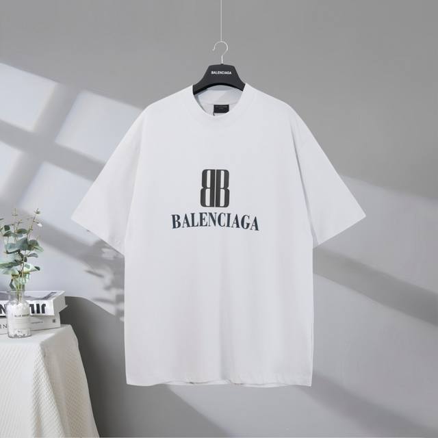 B202# 市场顶级品质 Balenciaga 巴黎世家2025Ss 双B字母印花短袖T恤 印花采用进口椭圆机印花工艺 市场顶级的质量 官网品质 罗纹定织定染无