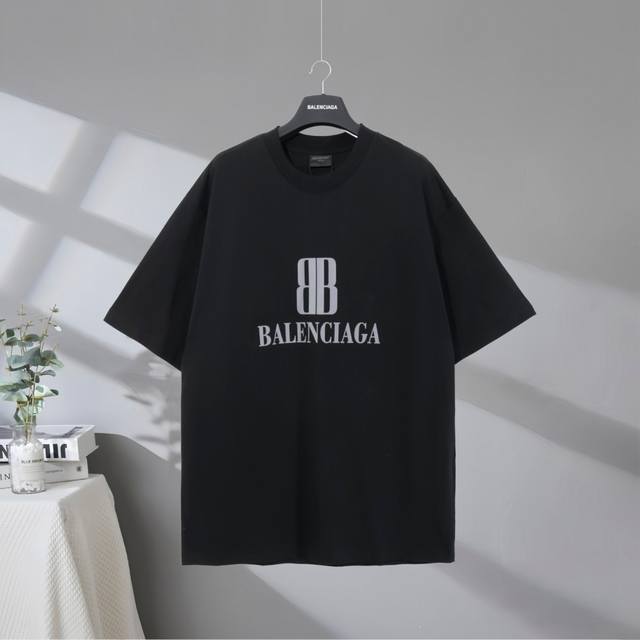 B202# 市场顶级品质 Balenciaga 巴黎世家2025Ss 双B字母印花短袖T恤 印花采用进口椭圆机印花工艺 市场顶级的质量 官网品质 罗纹定织定染无