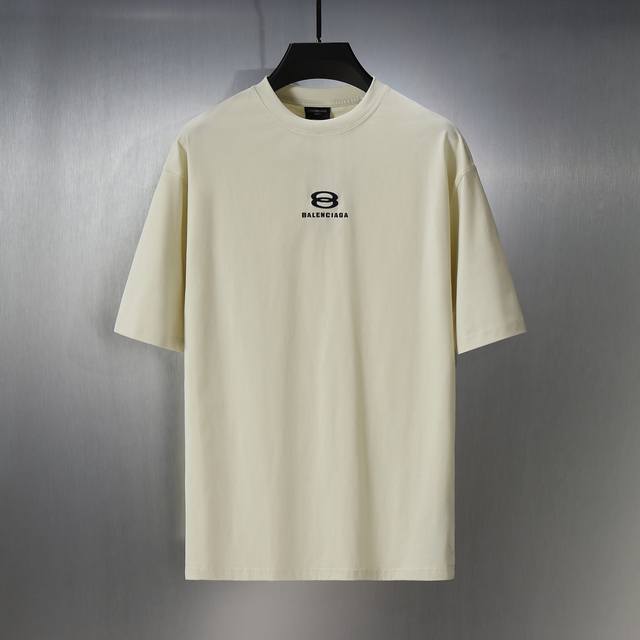 F021# 夏季新款经典8B双环刺绣短袖T恤衫 男女款 码数 : S M L Xl 颜色 : 黑 米