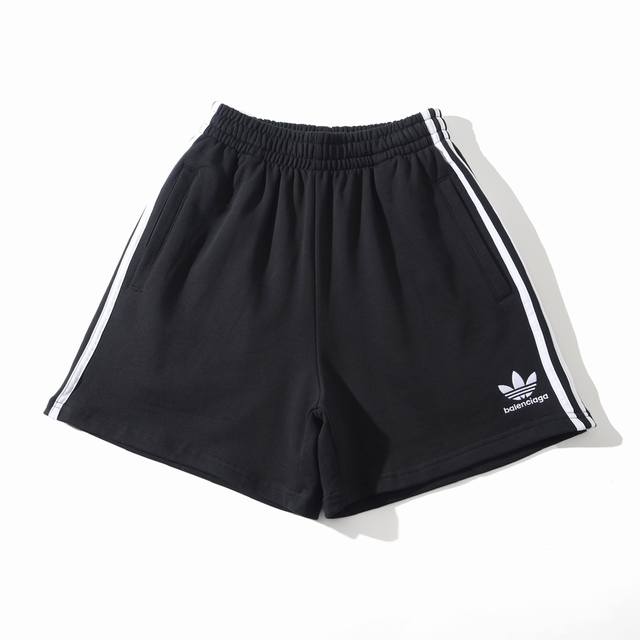 34103# 三叶草绣花拉边短裤五分裤沙滩裤 男女款 颜色：黑 白 蓝 粉 码数：1 2 3 4