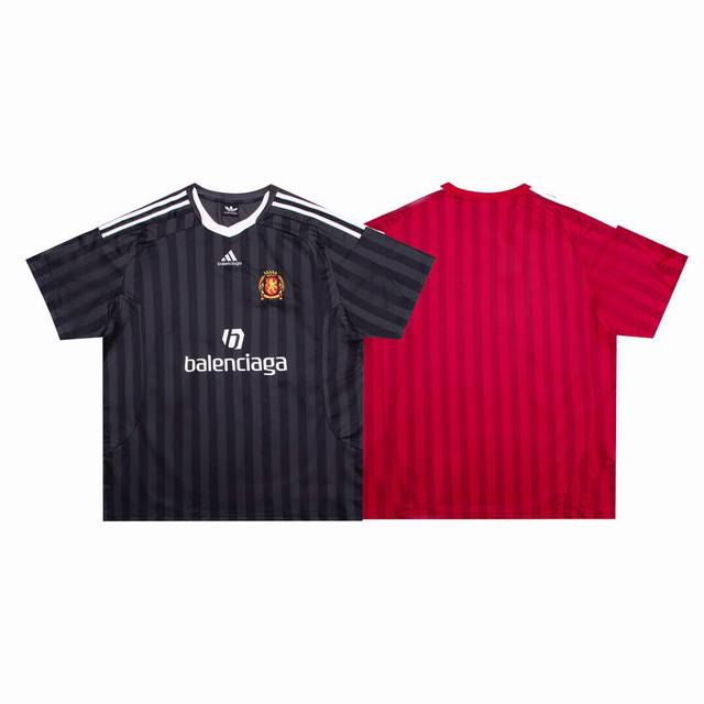 E01# Adidas联名 Sporty Stripe 黑红色 短袖球衣 颜色：黑色 红色 白色 码数：1 2 3码