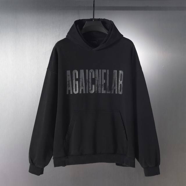 Cc007# Agaicnelab印花炒色水洗磨破做旧 帽衫卫衣 男女款 颜色：黑 码数：S M L Xl