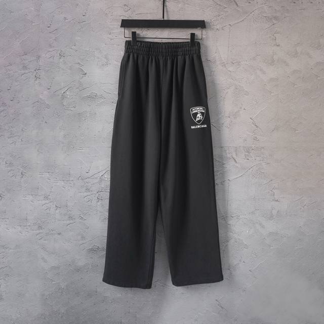C018# 早春新品兰博基尼联名款刺绣Logo洗水做旧长裤卫裤运动裤 男女款 颜色 : 黑 码数 : 1 2 3 4
