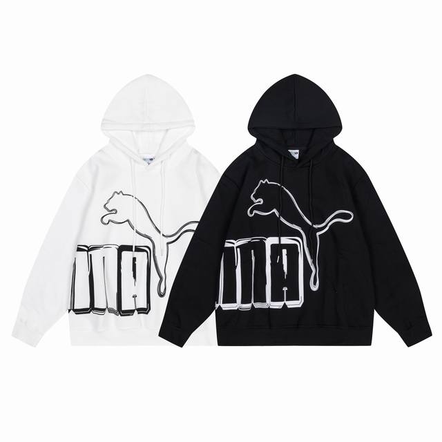 5008#彪马加绒卫衣 黑 白 M-Xxl