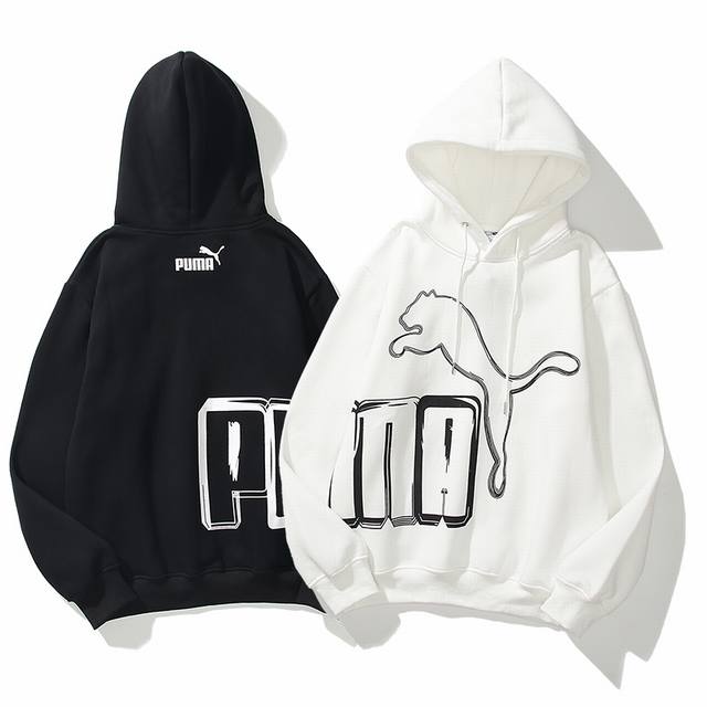 5008#彪马加绒卫衣 黑 白 M-Xxl
