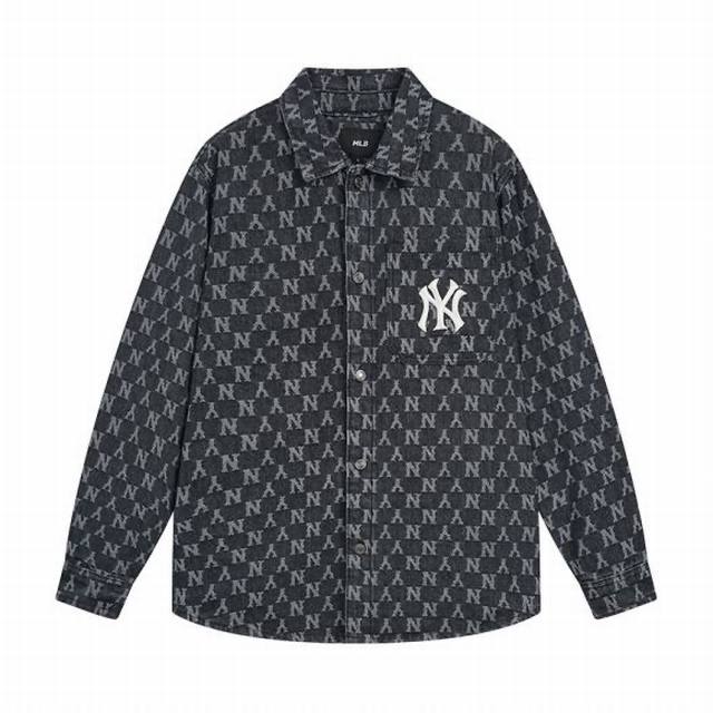 V819# Mlb官方 男女情侣几何老花牛仔衬衫时尚宽松外套23秋冬新款Drm07 颜色：黑色 蓝色 码数： S 建议130斤以内 M 建议150斤以内 L 建