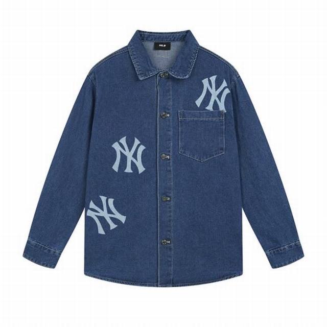 V817# Mlb官方 男女情侣大Logo牛仔衬衫外套宽松休闲23秋季新款Drb03 颜色：奶油色 蓝色 码数：S 建议130斤以内 M 建议150斤以内 L