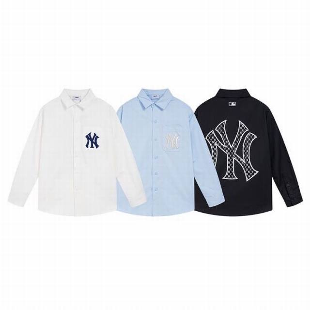 V816# Mlb官方 男女情侣老花衬衫刺绣大Logo时尚休闲潮23夏季新款 Wsm01 颜色： 黑色 蓝色 白色 码数：S 建议100斤以内 M 建议120斤