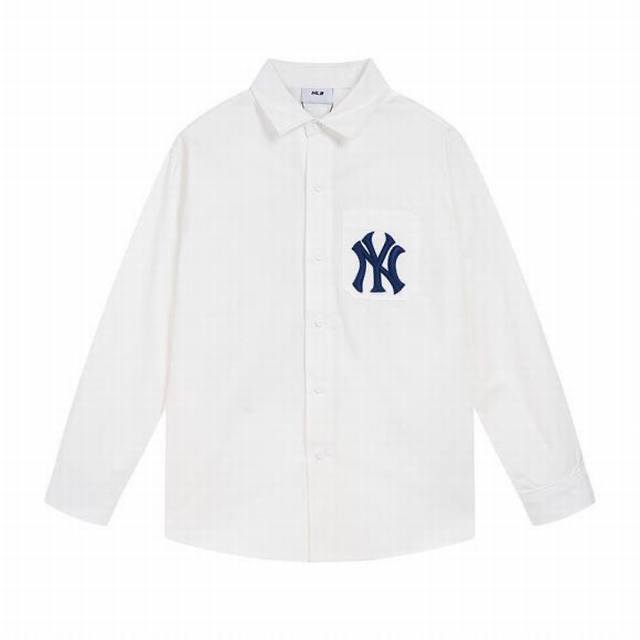 V816# Mlb官方 男女情侣老花衬衫刺绣大Logo时尚休闲潮23夏季新款 Wsm01 颜色： 黑色 蓝色 白色 码数：S 建议100斤以内 M 建议120斤