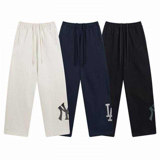 V811# Mlb官方男女情侣老花印花Logo运动长裤时尚休闲裤23秋季新款Ptm02 面料：380克纯棉羊毛圈 颜色：黑色 奶油色 深蓝 码数：S 建议130