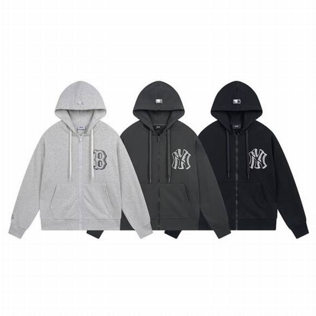 V826# Mlb官方 男女情侣印花大Logo连帽拉链外套休闲23秋冬新款Trb03 面料：370克纯棉羊毛圈 颜色： 黑色 灰色 碳灰色 码数：S 建议110