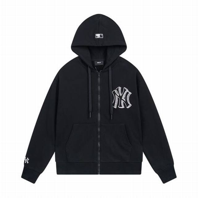 V826# Mlb官方 男女情侣印花大Logo连帽拉链外套休闲23秋冬新款Trb03 面料：370克纯棉羊毛圈 颜色： 黑色 灰色 碳灰色 码数：S 建议110
