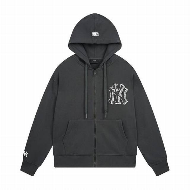V826# Mlb官方 男女情侣印花大Logo连帽拉链外套休闲23秋冬新款Trb03 面料：380克纯棉羊毛圈 颜色： 灰色 碳灰色 码数：S 建议110斤以内