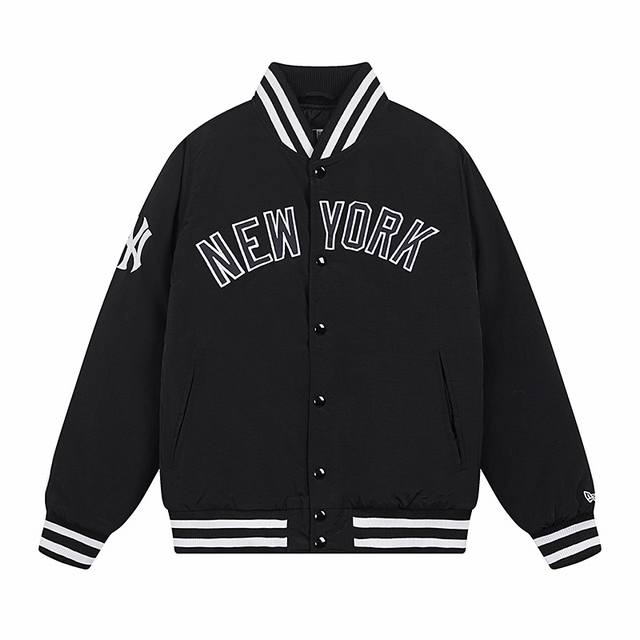 9913# New Era纽亦华Mlb棒球夹克Ny刺绣美式夹棉外套保暖潮 面料：夹棉棒球服 颜色：黑色 藏青色 尺码：S 建议120斤以内 M 建议140斤以内