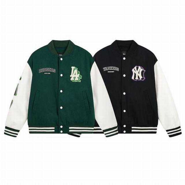 V823# Mlb官方 男女情侣学院风棒球服宽松休闲夹克外套23秋冬新款Jpv02 面料：高品质毛呢加棉棒球服 颜色：黑色 深绿色 尺码：S 建议120斤以内