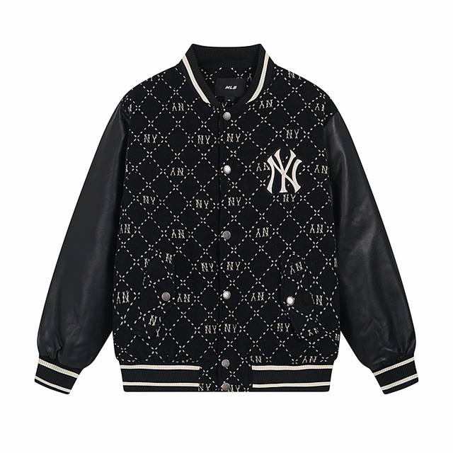 9902# Mlb官方男女情侣钻石老花夹克外套羊毛时尚棒球服秋季Jpm06 面料：高品质毛呢加棉棒球服 颜色：黑色 蓝色 尺码：S 建议120斤以内 M 建议1