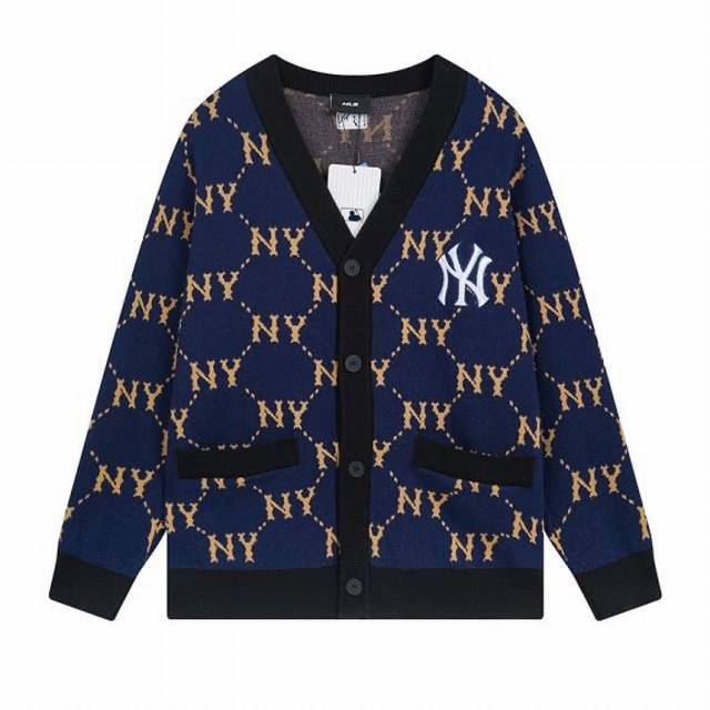 1102# Mlb开衫老花针织Ny复古休闲宽松时尚V领情侣羊毛针织衫外套Kcm02 颜色：藏青色 米黄色 码数：S 建议130斤以内 M 建议150斤以内 L