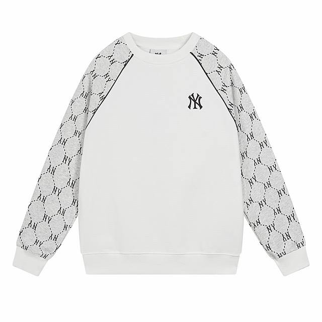 D921# Mlb官方 男女情侣时尚钻石老花拼接圆领套头卫衣24秋季新款Mtm12 颜色：奶油色 黑色 驼色 码数：S 建议110斤以内 M 建议130斤以内