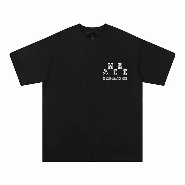 款号：747款 面料：260克双纱 美潮Amiri2025春夏新款标志圆领T恤高街男女同款宽松经典字母印花烟花短袖 颜色：黑色。白色 码数： S M L Xl