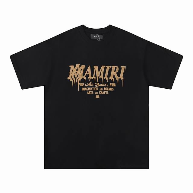 款号：741款 面料：260克双纱 美潮Amiri2025春夏新款标志圆领T恤高街男女同款宽松经典发泡字母印花短袖 颜色：黑色。白色 码数： S M L Xl
