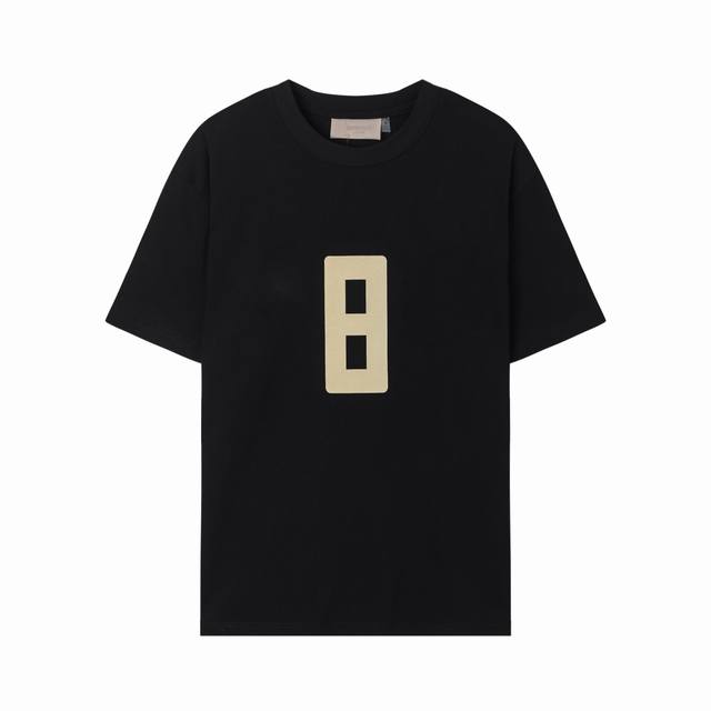 Fog-315#Fear Of God Fog第八季主线数字8字植绒印花美式短袖 克重300 黑色、水泥灰 S-Xl