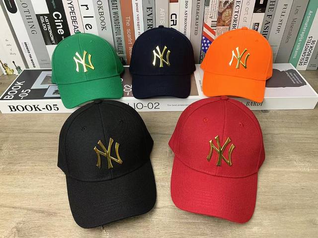 9276# #Mlb Ny洋基队金标硬顶棒球帽经典款帽子休闲百搭鸭舌帽男女青少年情侣百搭太阳帽# 可调节 颜色：橙色 绿色 藏青色 红色 黑色