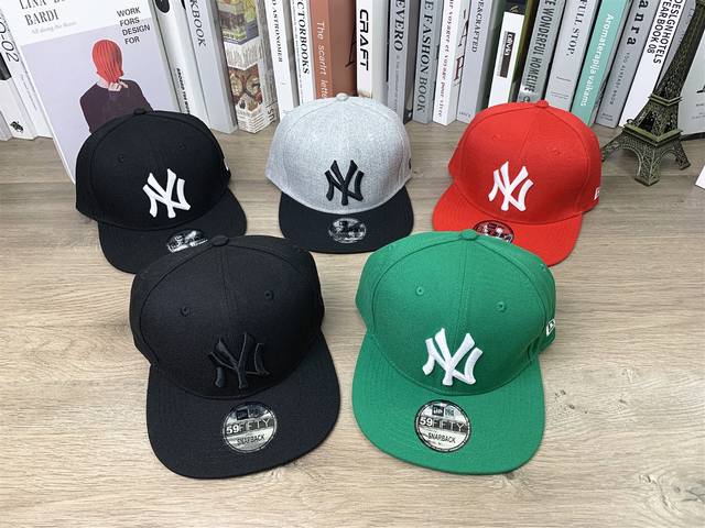 9524# #Ny平沿帽硬顶帽子男女同款鸭舌Mlb经典款棒球帽# 可调节 颜色：红色 灰色 黑白 绿色 黑黑