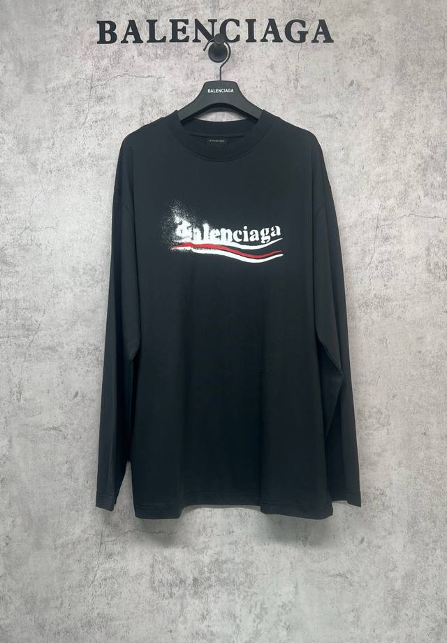 Balenciaga巴黎世家 顶级版本.官网品质 模糊溶解可乐海浪长袖T恤 定织定染240G精梳棉，成衣水洗处理，进口白墨数码直喷工艺，经典的海浪图案也做了模糊