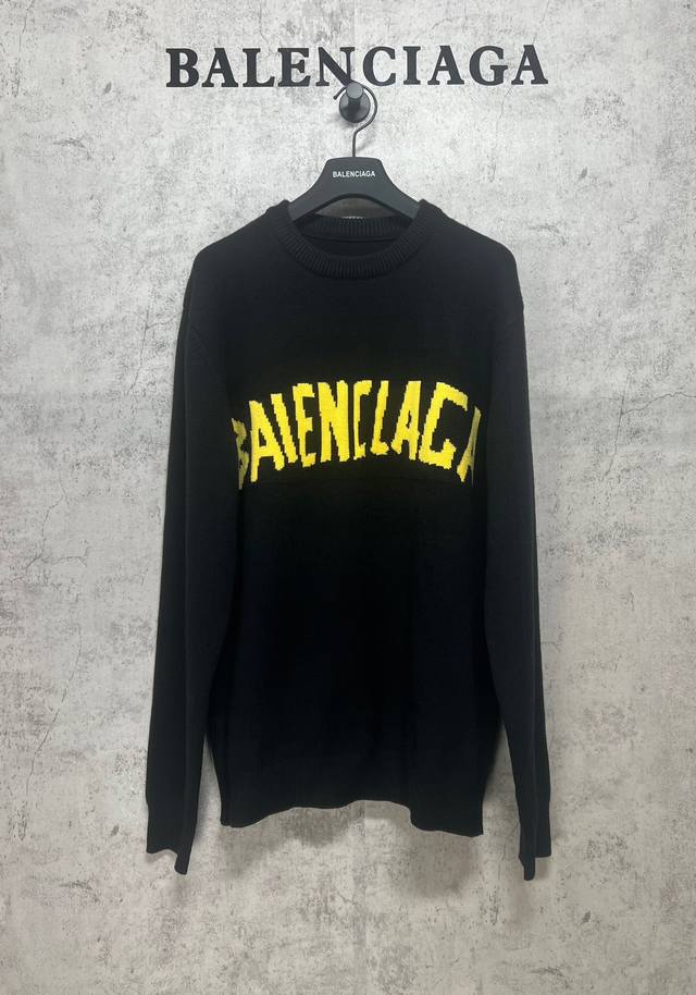 Balenciaga巴黎世家顶级版本1:1官网品质 英文大字母提花羊绒混纺羊毛长袖毛衣 区别市场 另做定型处理，手感柔顺舒适，男女同款 三标齐 编码:Bal 颜