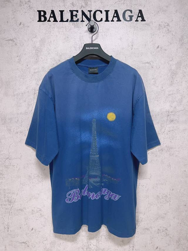 Balenciaga巴黎世家 顶级版本.官网品质 24新品铁塔短袖T恤 洗后克重260G，裂纹数码印花工艺是一种独特的印花技术通过设计图案、选择面料、处理面料、