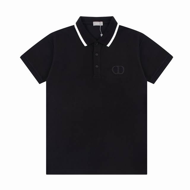 Dio* 夏季新款，迪奥字母Cd刺绣休闲简约纯色商务Polo衫 男士翻领短袖T恤 细节到位，手感舒适 黑色，白色，天蓝，军绿 M.L.Xl.Xxl.Xxxl