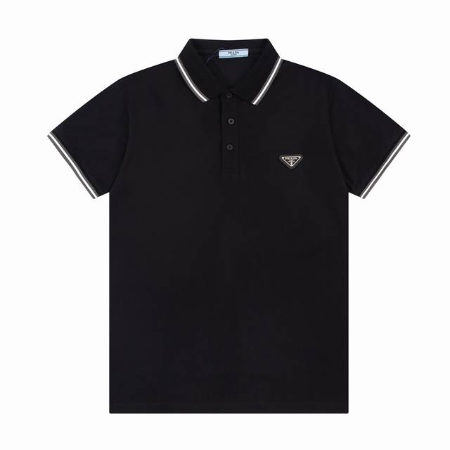 Prad* 夏季新款男士翻领Polo，前胸经典款三角标，细节到位，手感舒适 黑色，白色 M--3Xl
